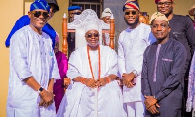 Alara of Ilara Kingdom, Oba Olukayode Olufolarin Ogunsanwo (center) with the Novarick Team, during the Ebi Festival celebrations in Epe